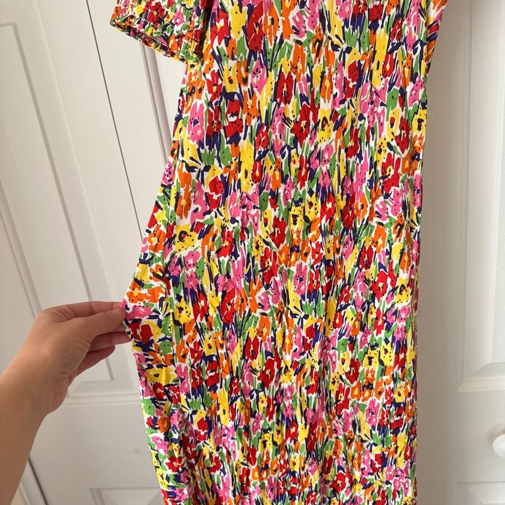 RIXO Floral Print V-Neck Midi Dress Multi Color Puff Sleeve Size 0 - Picture 4 of 8